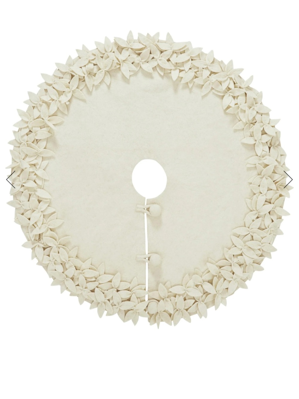 Arcadia Home Ivory cream wool Felted Tree Skirt with flower Stitching